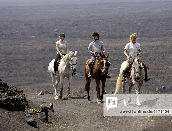 Horseback riding in wine region La Geria Lanzarote Canaries