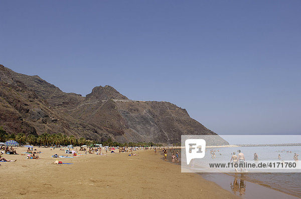 Artificial sand beach Playa de las Teresitas San Andres Las Montanas de Anaga  Teneriffe  Canary Islands  Spain