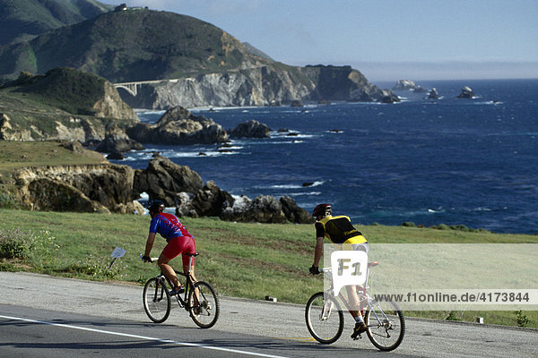 Cycling  Bixby Bridge  Monterey  Highway 1  California  USA