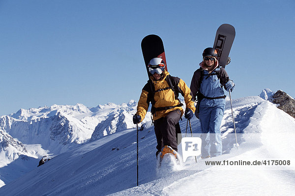 Snow shoe hiker  Arosa  Weisshorn  Grisons  Switzerland