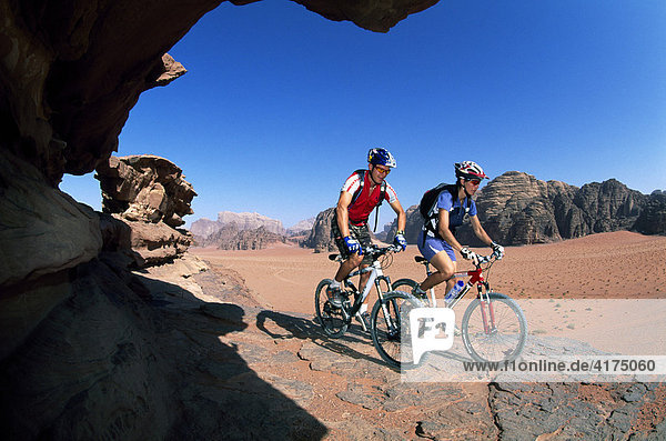Mountain biker  Wadi Rum  Jordan  Asia