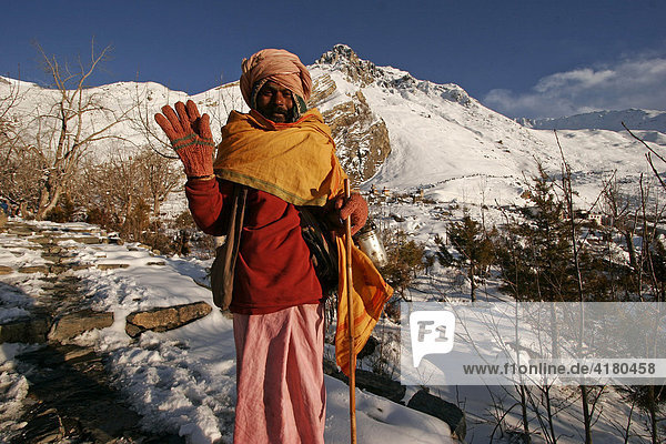 Holy man in the pilgrim village of Muktinath  Nepal  Asien