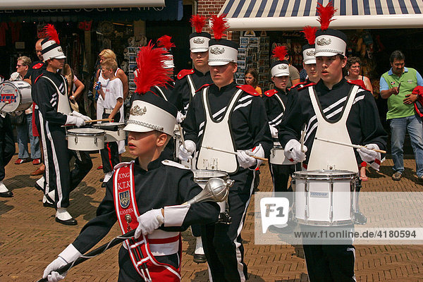Parade with marching bands on the market square in Delft   Netherlands