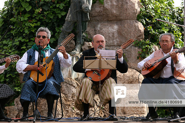 Musicians of a folklore group during a performance  Palma de Mallorca  Majorca  Spain  Europe