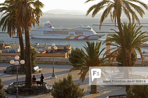 Cruise ship in front of Cagliari  Sardinia  Italy  Europe