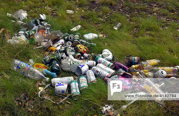 Garbage after a party night on a camping site