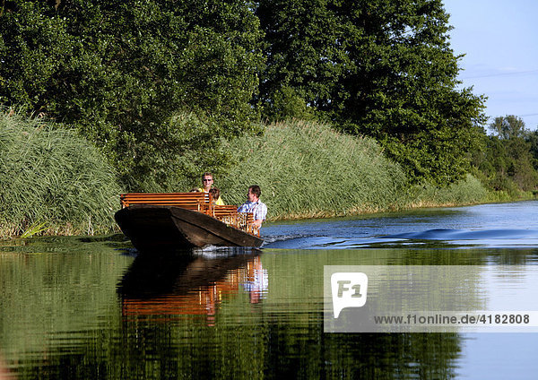 Driving a motor boat in the Spreewald  Brandenburg  Germany