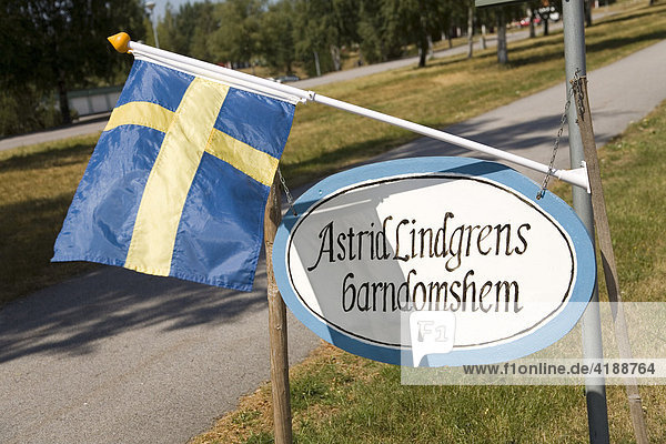 Sign  Astrid Lindgren's birthplace in Naes near Vimmerby  Sweden  Scandinavia  Europe