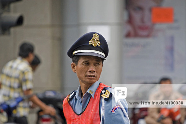 Policeman in Phnom Penh  Cambodia  Asia