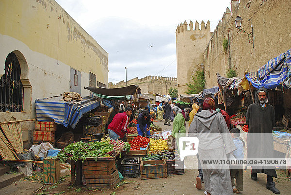 Bazar road next to ramparts of Kasbah des Filalas Fez Morocco