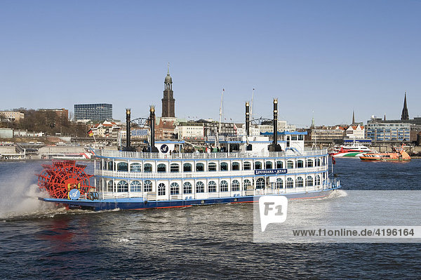 Docks and the Louisiana Star luxury steamboat  Hamburg  Germany  Europe