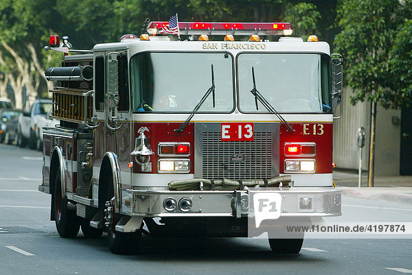 A fire truck of the fire brigade of San Francisco  California  USA