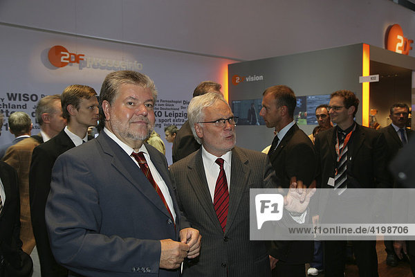 SPD Chairman Kurt Beck during the IFA with Markus Schaechter  ZDF director  Berlin  Germany