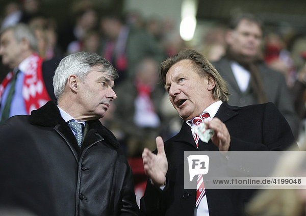 Michael Meier (left) manager of the german footballclub 1. FC Koeln with Harald Strutz manager of Mainz 05 (right)