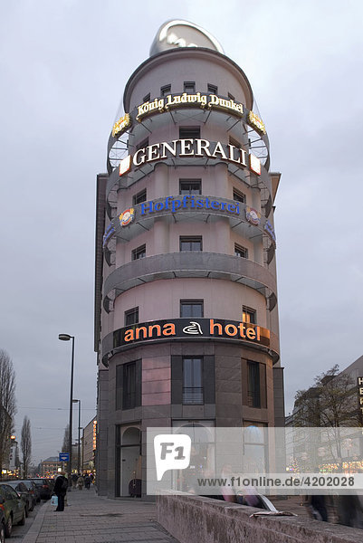 4 Sterne Hotel Anna mit Reklame von Generali München Bayern Deutschland