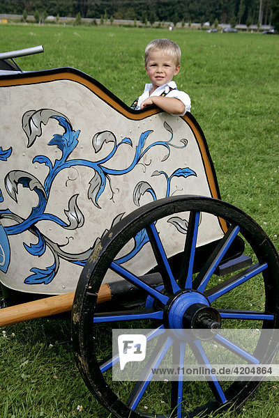 Junior in roman chariot  first oxrace of Bichl  August 8th 2004  Upper Bavaria  Germany