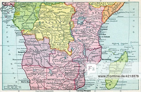 Map of Central Africa circa 1930 From The Modern Atlas of the World published circa 1930
