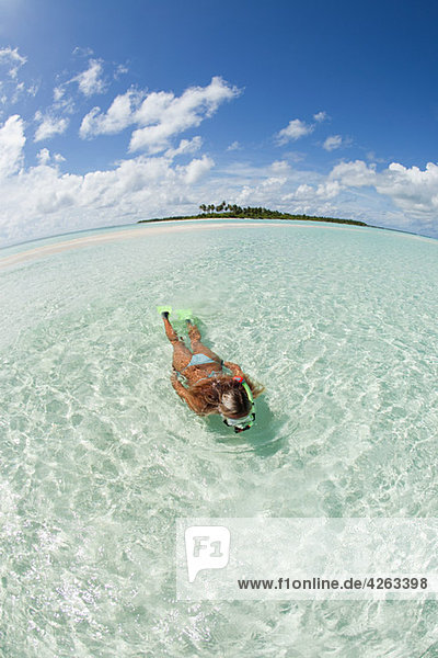 Woman snorkeling  Kadhdhoo Island  Laamu Atoll  Maldives