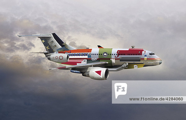 Buntes Flugzeug am Himmel