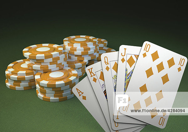 Royal Flush beim Poker und Jetons