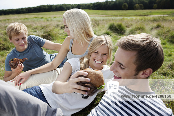 Four young persons sitting in grass