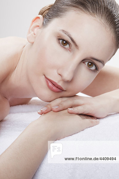 Close up of woman having spa treatment  portrait