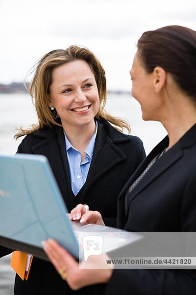 Paar von Geschäftsfrauen auf Laptop arbeiten