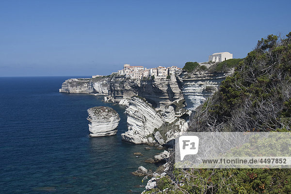 Felsbrocken Frankreich Mütze Meer Bonifacio Korsika Mittelmeer