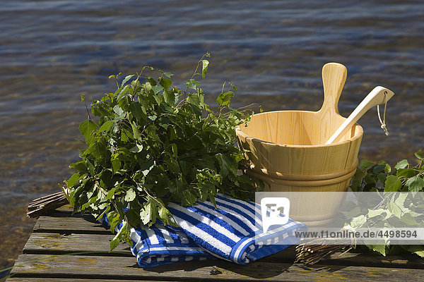Scandinavia  Sweden  sauna  accessories  tub  wood  water  birch sheets  cloths