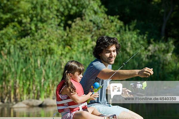 Father and daughter fishing