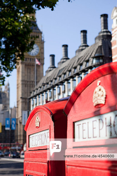 Red telephone box and Big Ben  Westminster  London