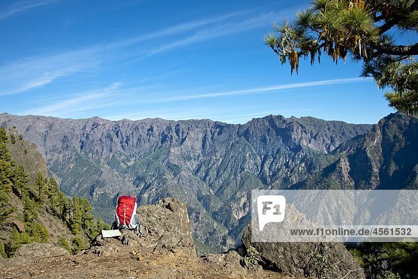 Wanderrucksack  Caldera de Taburiente  La Palma  Kanarische Inseln  Spanien