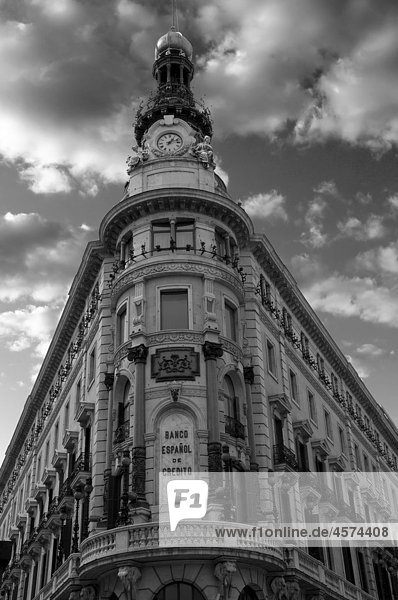 Facade of “Banco Español de Crédito   bank  Alcalá street  Comunidad de Madrid  Spain  Europe