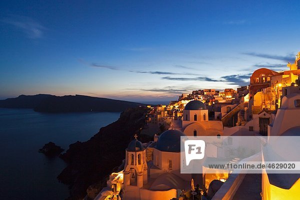 Greece  Cyclades  Thira  Santorini  View of Oia after sunset