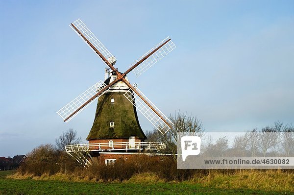 Deutschland  Schleswig-Holstein  Foehr  Traditionelle Windmühle im Betrieb