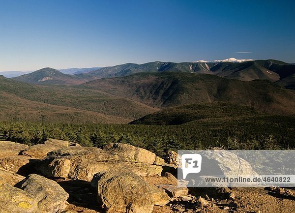 Appalachian Trail - Scenic views of Mount Washingtonsnow-capped from Mount Liberty Located in Franconia Notch which is in the White Mountain National Forest of New Hampshire USA