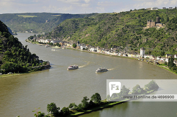 Paddle steamer on the Rhine River near St. Goarshausen  Rhineland-Palatinate  Germany  Europe