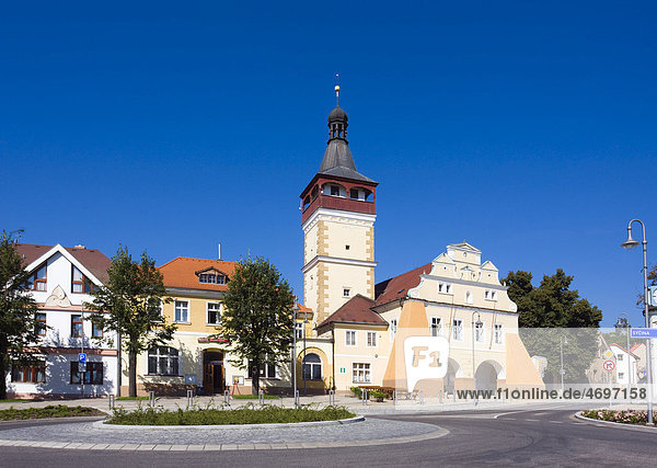 Square with Town Hall  Dobrovice  Mlada Boleslav district  Stredocesky region  Czech Republic  Europe