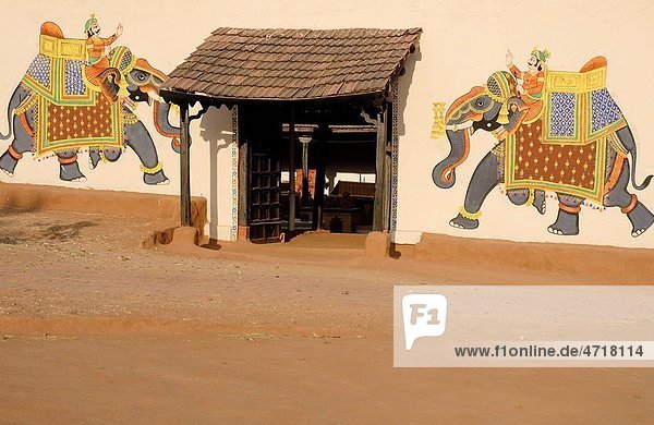 Rajasthani wall painting at Shilpgram Udaipur Rajasthan India