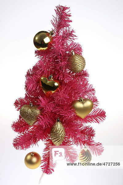 Pink plastic Christmas tree  collapsible  with Christmas decoration