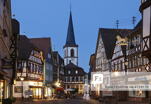 Main street with church of St. Michael  Lohr am Main  Mainfranken  Lower Franconia  Franconia  Bavaria  Germany  Europe