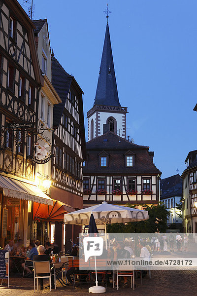 Main street with church of St. Michael  Lohr am Main  Mainfranken  Lower Franconia  Franconia  Bavaria  Germany  Europe
