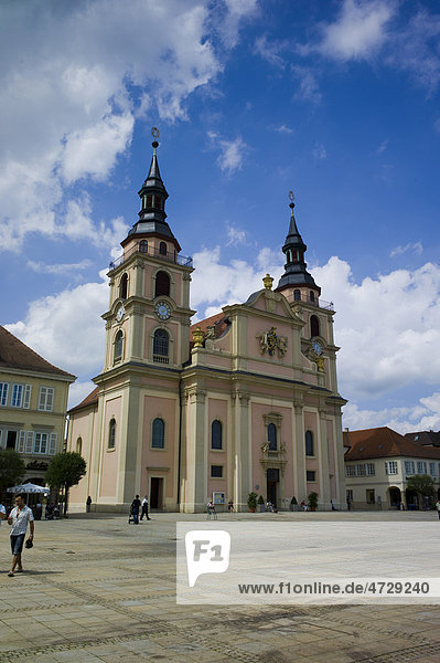Market square with Trinity Church  Ludwigsburg  Baden-Wuerttemberg  Germany  Europe