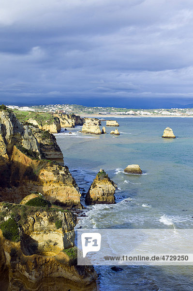 Famous rocky coast  Ponta da Piedade  Mercy Point  Lagos  Algarve region  Portugal  Europe