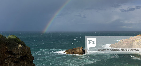 Rainbow  wild coastal landscape  Carrapateira  Algarve region  Portugal  Europe