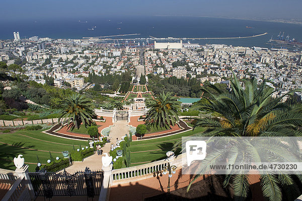 Die hängenden Gärten am Schrein des Bap  Haifa  Israel  Naher Osten