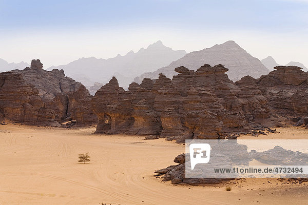 Felsformationen in der libyschen Wüste  Wadi Awis  Akakus Gebirge  libysche Wüste  Libyen  Nordafrika  Afrika