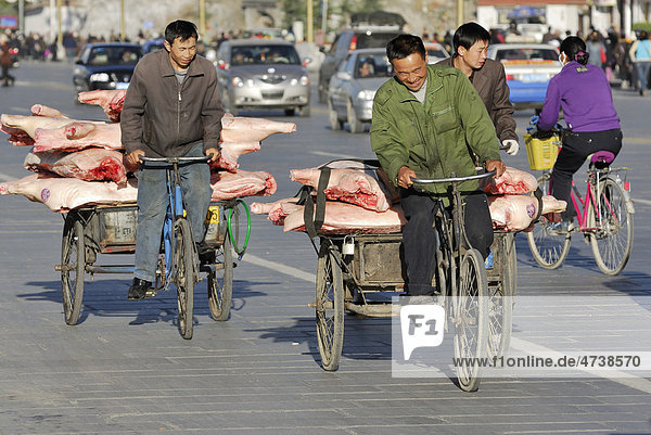Men on the bike  Lhasa  Tibet  China  Asia