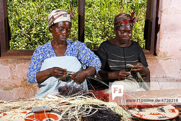 Women making mats  place mats  from natural fibers  Bafut  Cameroon  Africa