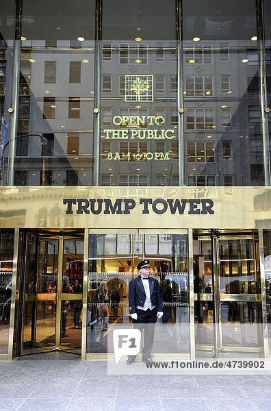 Doorman standing in front of the Trump Tower  Manhattan  New York City  New York  United States of America  USA  North America